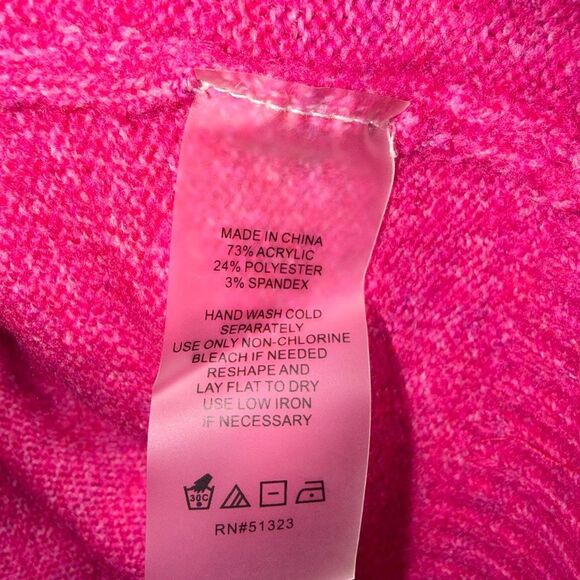 Vince Camuto Pink Barbiecore Ribbed Hooded Sweater Medium New #721 - Picture 4 of 5
